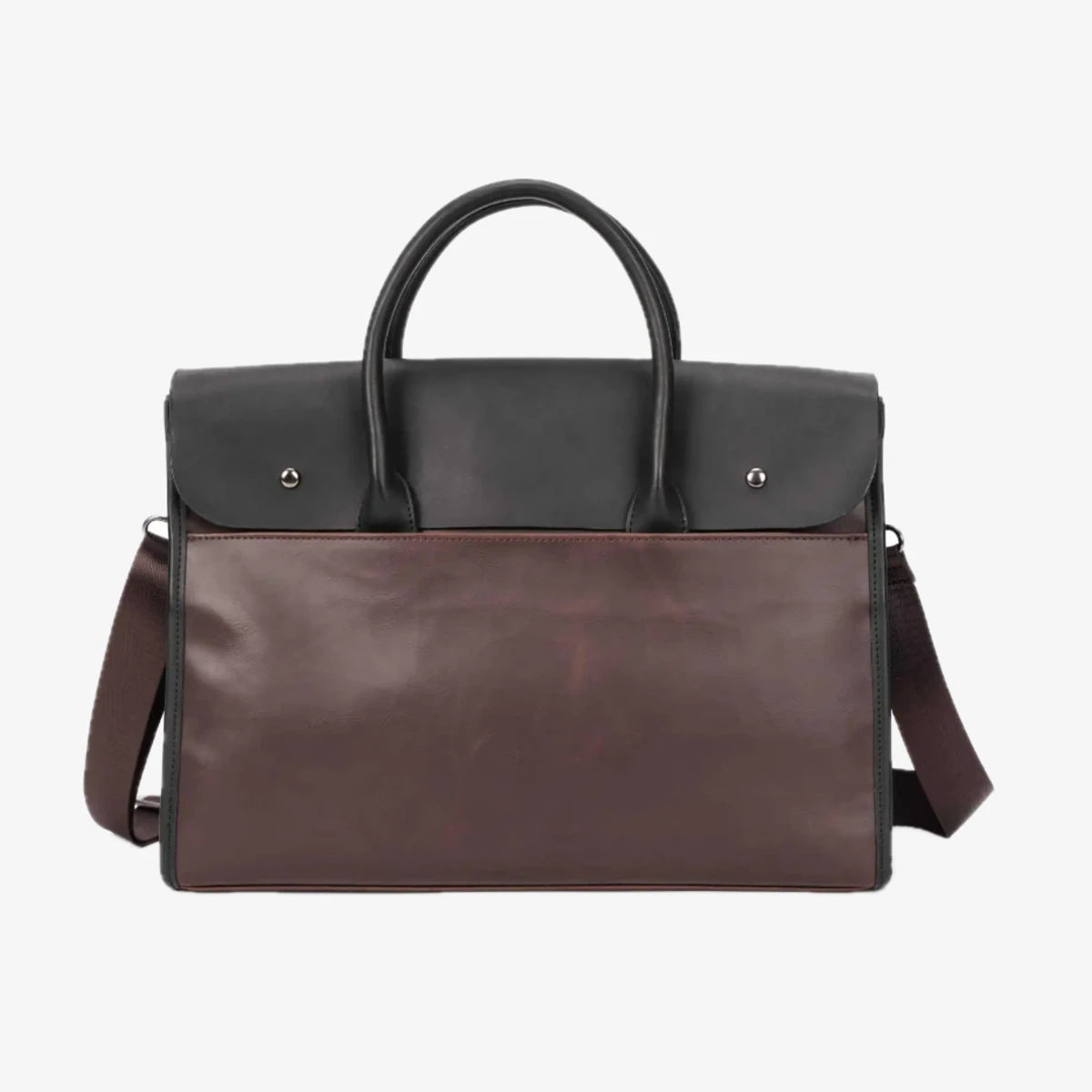 Sacoche homme cuir marron avec rabat noir et poignée