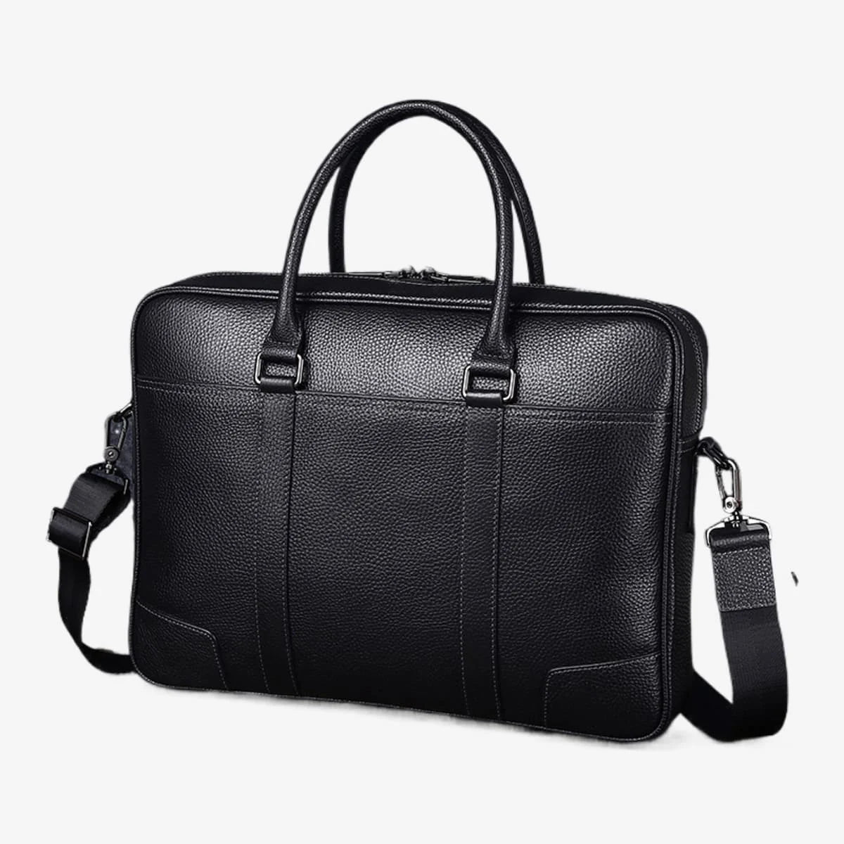 Porte-documents en cuir noir incliné avec bandoulière attachée