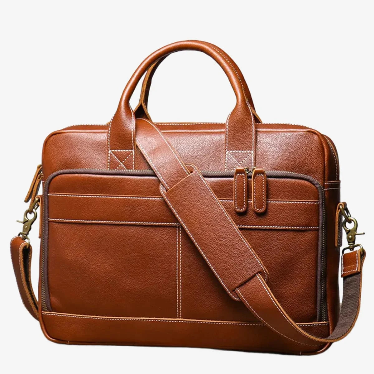 Sacoche rétro en cuir marron avec double fermeture éclair