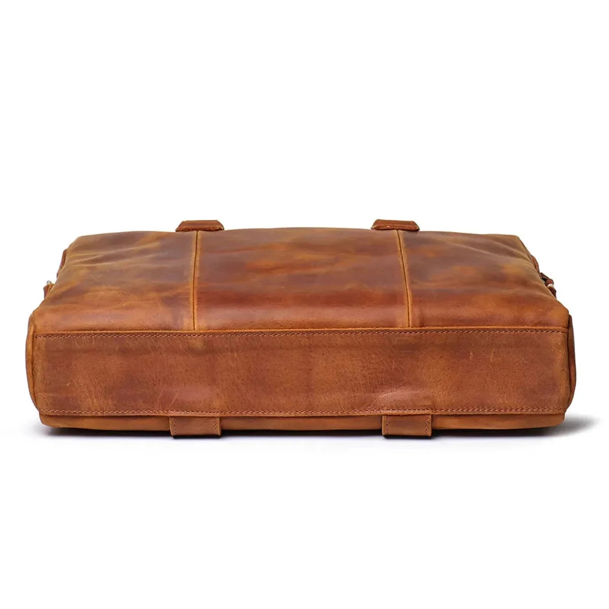 Profil du porte-documents en cuir marron clair avec poignée et anneau