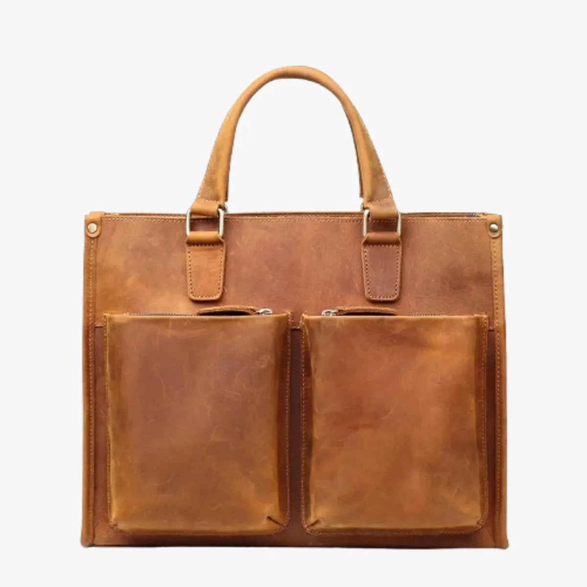 Porte-documents en cuir de vachette avec deux poches avant zippées