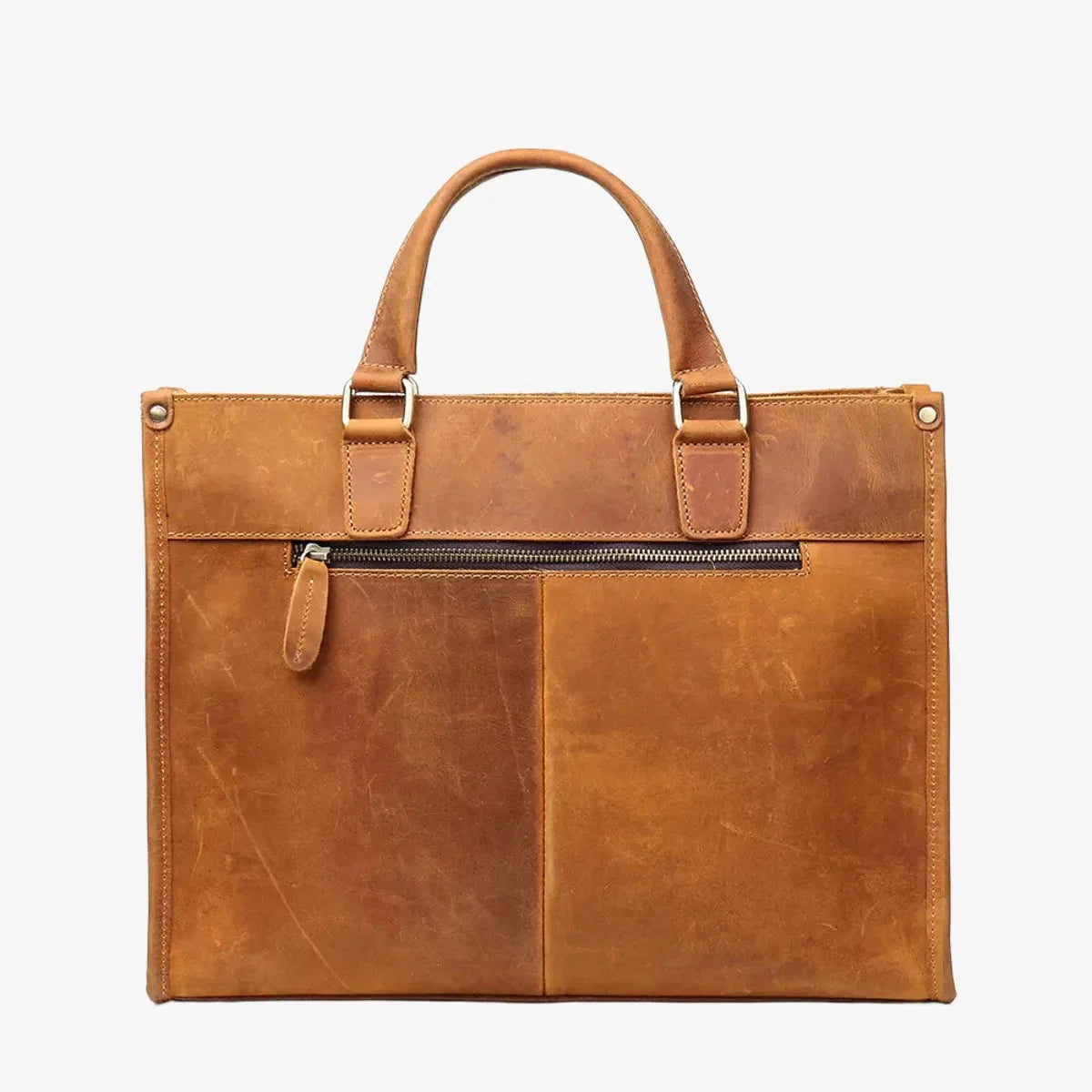 Dos du sac en cuir avec une poche zippée horizontale