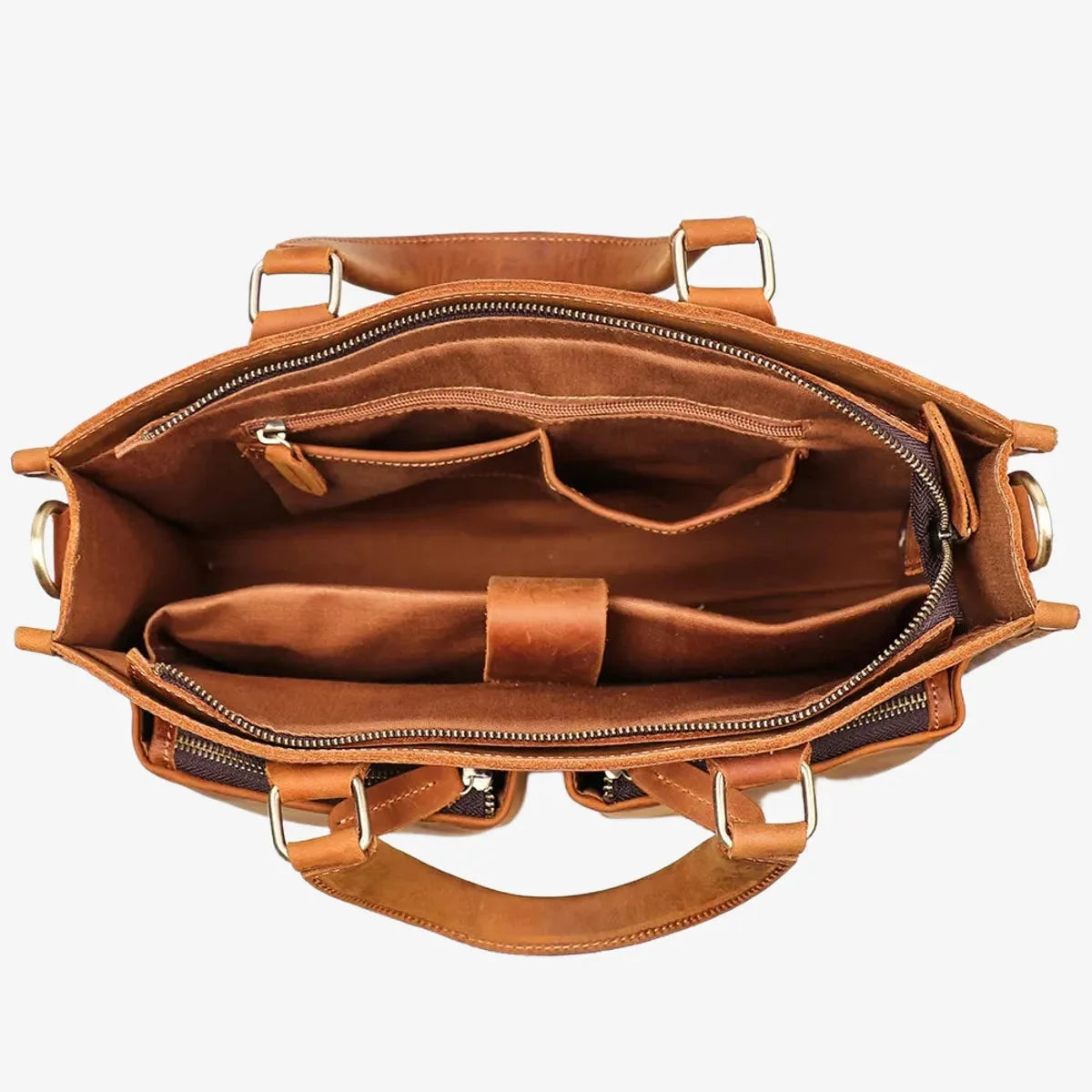 Porte-documents cuir 14 pouces avec ordinateur et accessoires à l'intérieur