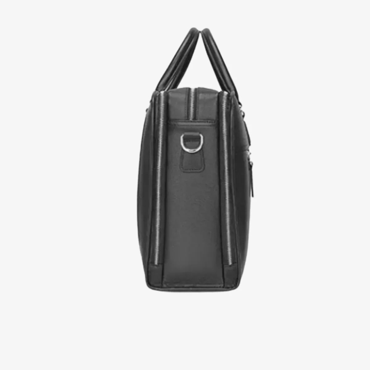 Vue de côté du porte-documents en cuir pleine fleur avec poignées visibles et fermeture...