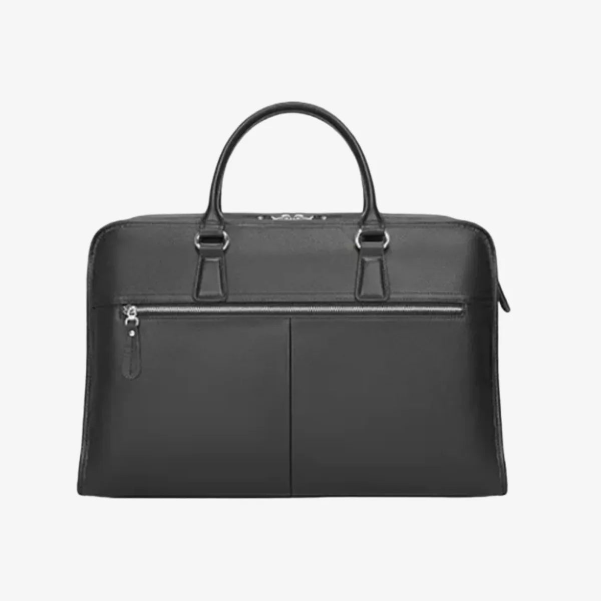 Porte-documents en cuir pleine fleur noir vu de face avec deux poches zippées